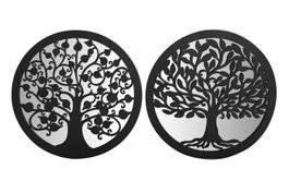 DKD Home Decor Decoración de Pared Árbol Negro Metal y Espejo 25x25 cm