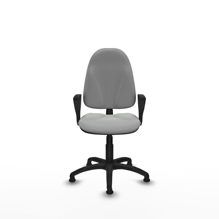 Silla de oficina Algarra con mecanismo Contacto permanente básico tapizada con Similpiel color Gris claro. Equipada con Base poliamida negra, Brazos fijosy Topes