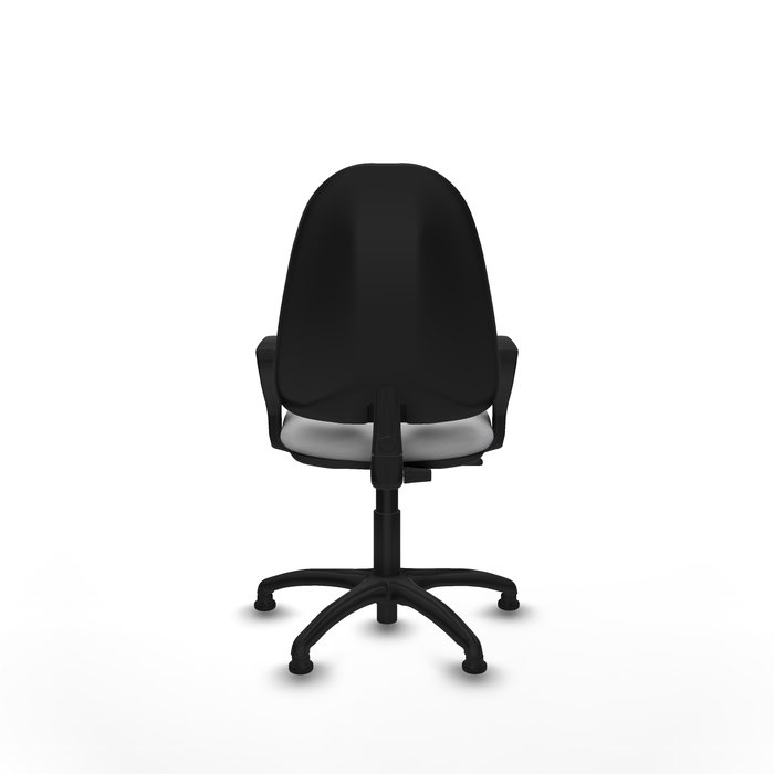 Silla de oficina Algarra con mecanismo Contacto permanente básico tapizada con Similpiel color Gris claro. Equipada con Base poliamida negra, Brazos fijosy Topes
