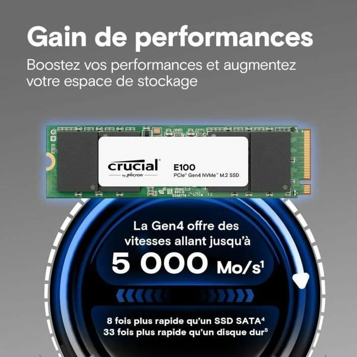 Crucial E100 1 TB M.2 NVMe PCIe 4.0 SSD Crucial E100 1 TB M.2 NVMe PCIe 4.0 SSD