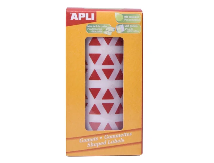 Apli Gomets autoadhesivos triangulares rojo 21x21x21 mm rollo de 2832 unidades