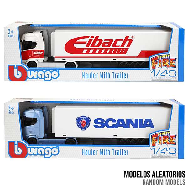 Burago Camión Street Fire Scania 770S con Remolque Escala 1:43