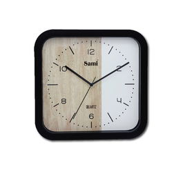 SAMI Reloj de Pared Cuadrado Negro con Esfera en Madera y Blanco - Decorativo