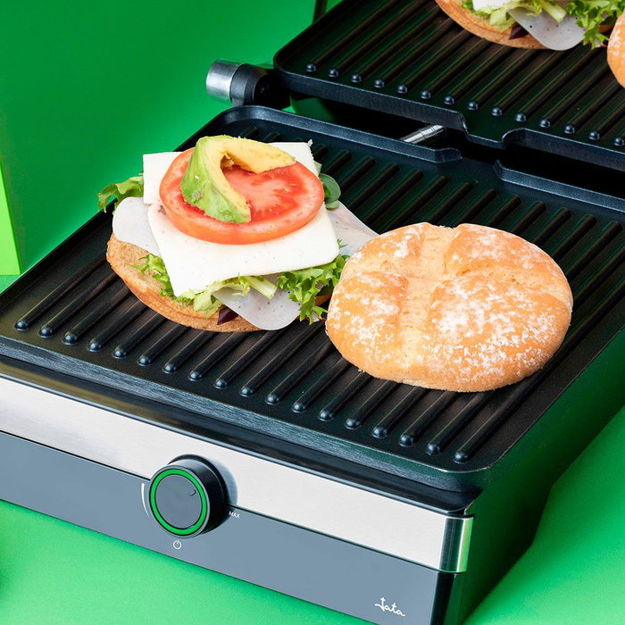 Jata Hogar Grill de Asar Doble 2000W con Apertura 180° y Placas 29x23.6cm Antiadherentes Libre PFOA