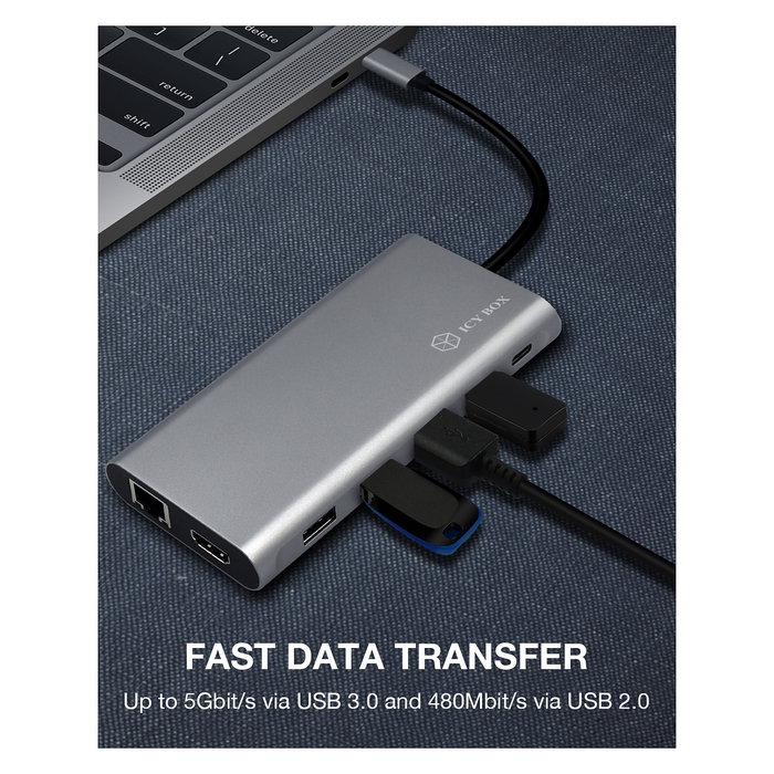 ICY BOX IB-DK4050-CPD Docking Station USB-C 12-en-1 PD 100W con HDMI y DisplayPort