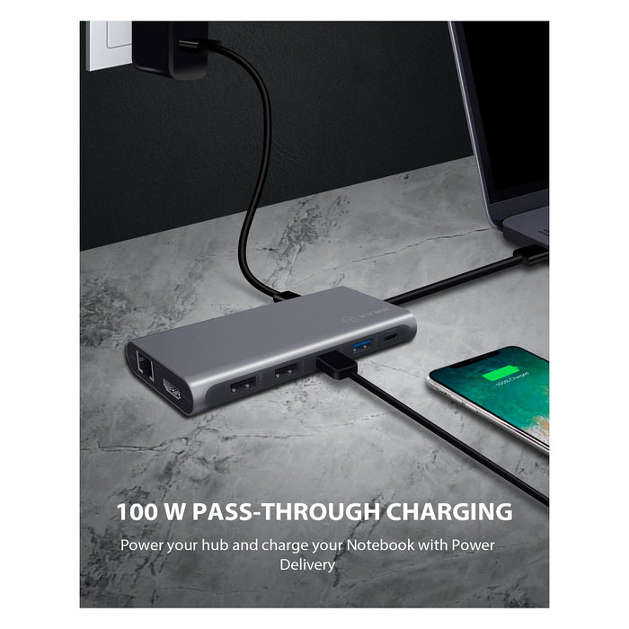 ICY BOX IB-DK4050-CPD Docking Station USB-C 12-en-1 PD 100W con HDMI y DisplayPort