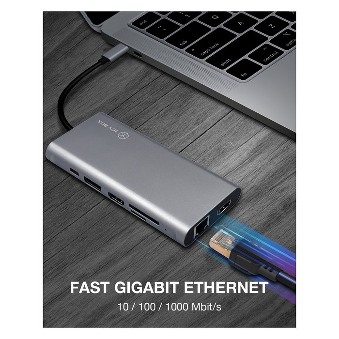 ICY BOX IB-DK4050-CPD Docking Station USB-C 12-en-1 PD 100W con HDMI y DisplayPort