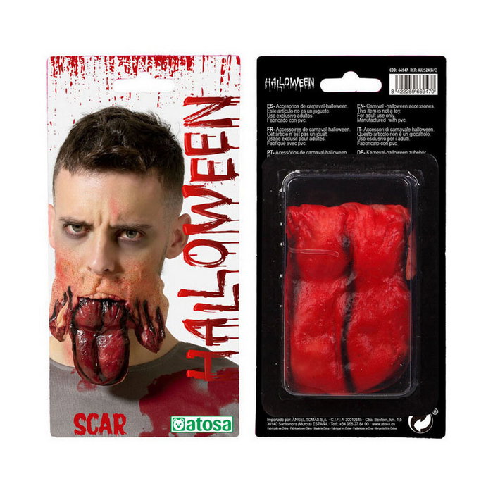 Atosa Prótesis Facial Cicatriz Deformada de Boca con Lengua Sangrienta para Maquillaje FX y Halloween