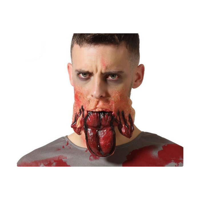 Atosa Prótesis Facial Cicatriz Deformada de Boca con Lengua Sangrienta para Maquillaje FX y Halloween