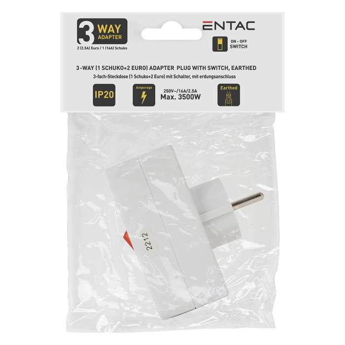 ENTAC Adaptador de enchufe EPAG-1EE2E-SW 2x Euro 1x Schuko con interruptor, Blanco ENTAC Adaptador de enchufe EPAG-1EE2E-SW 2x Euro 1x Schuko con interruptor, Blanco