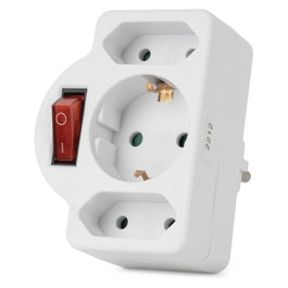 ENTAC Adaptador de enchufe EPAG-1EE2E-SW 2x Euro 1x Schuko con interruptor, Blanco