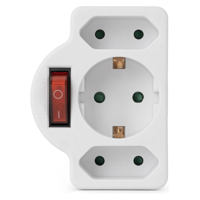 ENTAC Adaptador de enchufe EPAG-1EE2E-SW 2x Euro 1x Schuko con interruptor, Blanco ENTAC Adaptador de enchufe EPAG-1EE2E-SW 2x Euro 1x Schuko con interruptor, Blanco