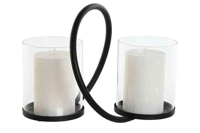 DKD Home Decor Portavelas Doble Metal y Cristal (Pack de 2)