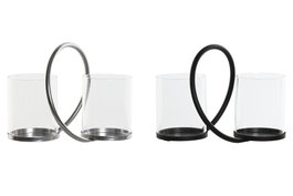DKD Home Decor Portavelas Doble Metal y Cristal (Pack de 2)