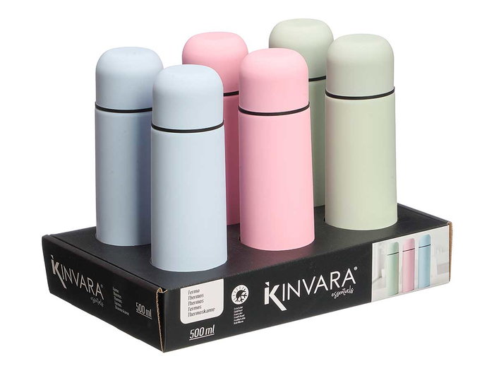 KINVARA Termos de Acero Inoxidable Tacto Suave Surtido 3 Colores 500ml