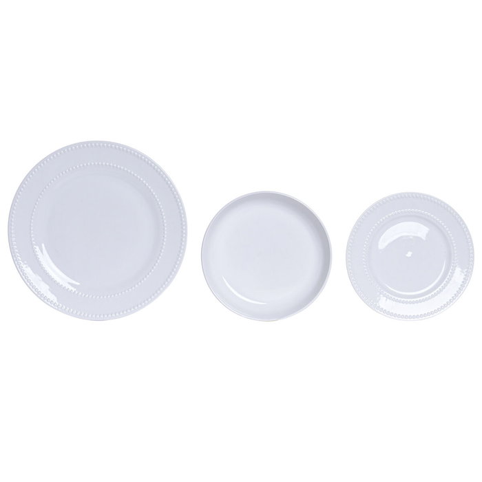 DKD Home Decor Set de Vajilla Perla de Porcelana con Relieve, 18 Piezas