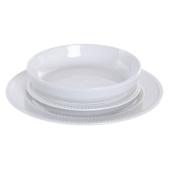 DKD Home Decor Set de Vajilla Perla de Porcelana con Relieve, 18 Piezas