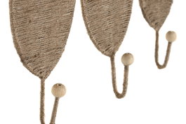 DKD Home Decor Perchero Pared Tropical Natural Yute Metal Set de 3 Piezas 4 x 26 x 12 cm