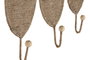DKD Home Decor Perchero Pared Tropical Natural Yute Metal Set de 3 Piezas 4 x 26 x 12 cm
