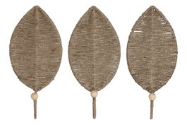 DKD Home Decor Set de 3 Percheros de Pared Tropical en Yute y Metal