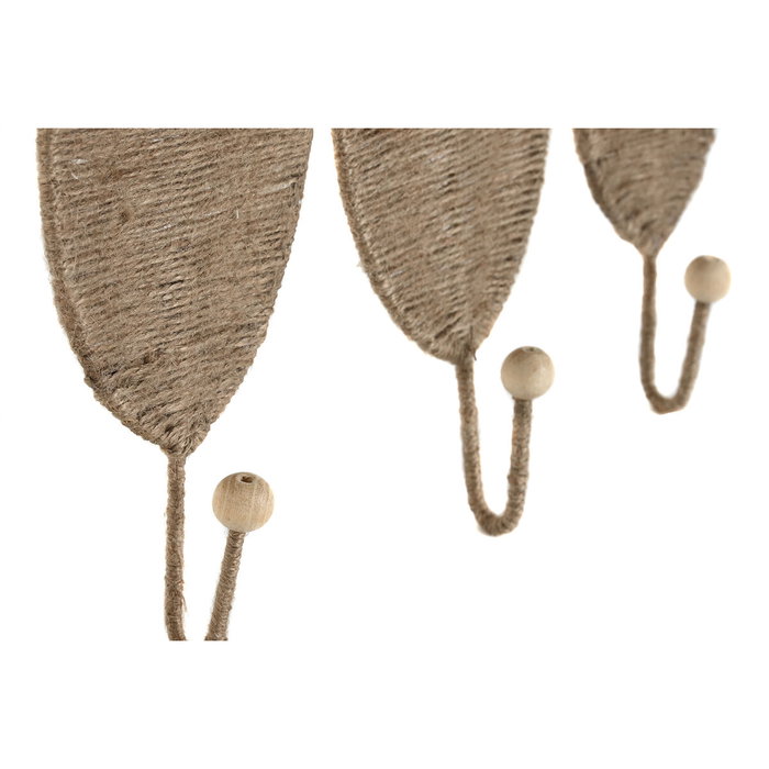 DKD Home Decor Set de 3 Percheros de Pared Tropical en Yute y Metal
