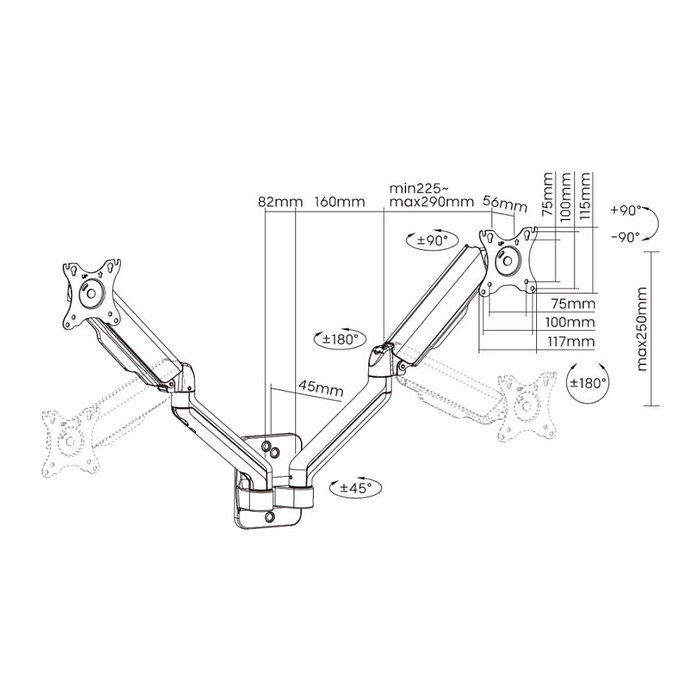 EQUIP Soporte de Monitor 17"-32" para 2 Pantallas TFT, Giro 180°, 2 Brazos Articulados, Capacidad 9Kg, Color Negro EQUIP Soporte de Monitor 17"-32" para 2 Pantallas TFT, Giro 180°, 2 Brazos Articulados, Capacidad 9Kg, Color Negro