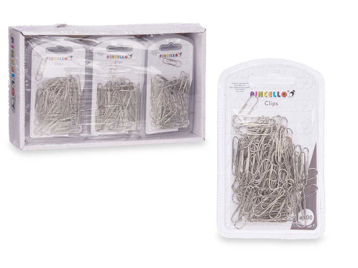 Pincello Set 100 Clips Silver Pequeños Metal 7 x 10 x 1.5 cm (Set de 24)