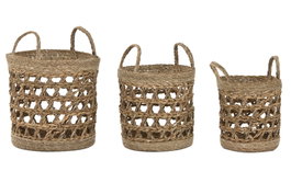 DKD Home Decor Set de 3 Cestas de Seagrass Natural