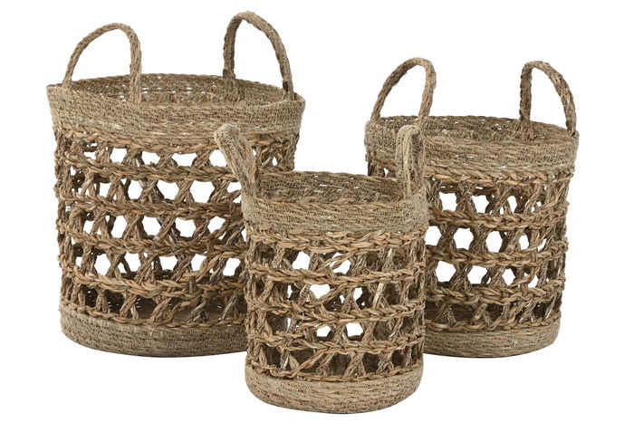 DKD Home Decor Cesta Tropical Natural Seagrass 30 x 30 x 40 cm Set de 3 Unidades