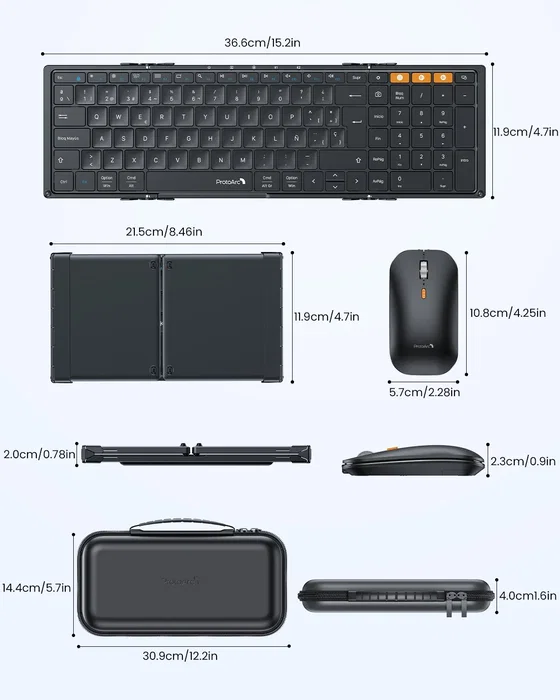 ProtoArc XKM01 Teclado Plegable con Teclado Numérico y Ratón Negro
