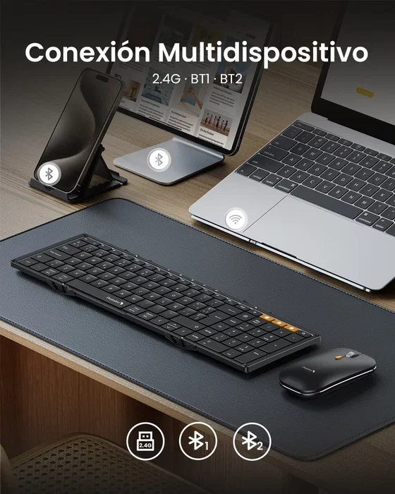 ProtoArc XKM01 Teclado Plegable con Teclado Numérico y Ratón Negro