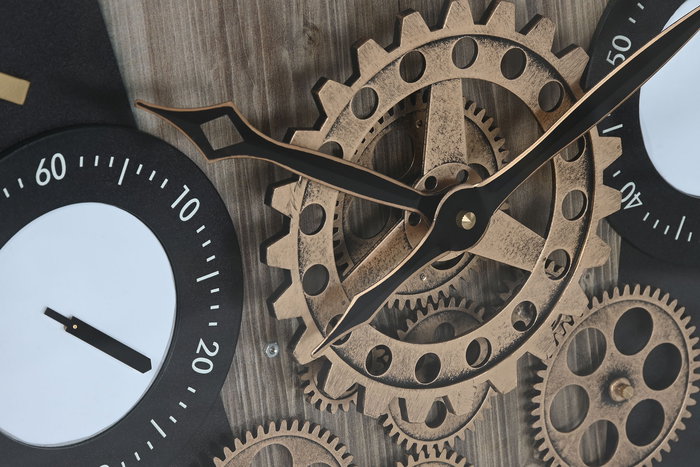 DKD Home Decor Reloj de Pared Loft Negro Natural Hierro Cristal 60 x 60 x 8 cm