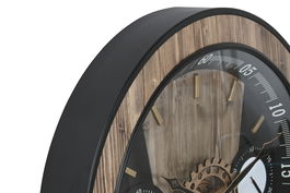 DKD Home Decor Reloj de Pared Loft Negro Natural Hierro Cristal 60 x 60 x 8 cm