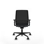 Silla de oficina Alares con mecanismo Sincro tapizada con Tela color Gris y malla color Negro. Equipada con lumbar 1D, Brazos 1D y Ruedas 65mm nailon