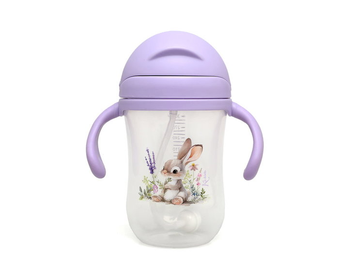 KioKids Taza de Aprendizaje Step 3 con Asas y Pajita Contrapesada, Conejo Lavanda, 300 ml, Colección Little Sauvages