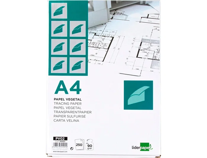 Liderpapel Papel Vegetal 90gr 210x297mm Transparencia Regular Satinada Lápiz Tinta
