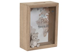 DKD Home Decor Hucha Baby Natural y Beige Lovely Bear 24 7 x 20 x 16 cm (4 Unidades)