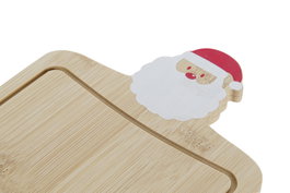 DKD Home Decor Tabla Cortar Navidad Papa Noel Bambu Inox Natural Dorado Set 4 Piezas 15 x 1 x 33 cm