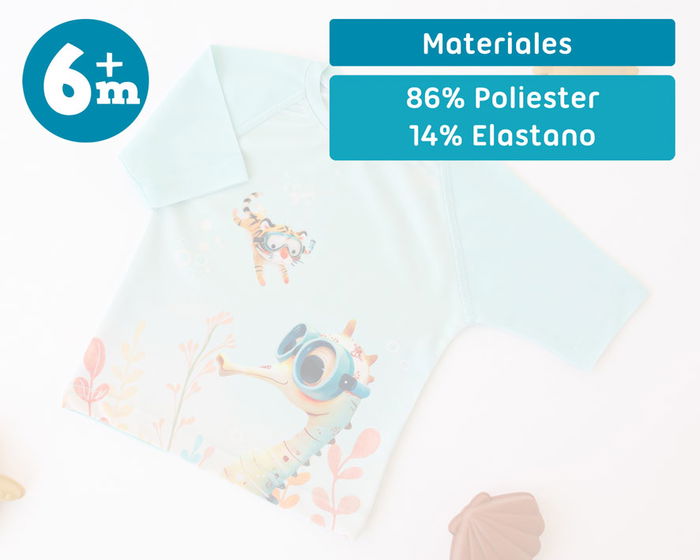 KioKids Camiseta De Baño Para Bebé 6 Meses Protección Solar UPF50+ Color Menta Colección Ocean Dreams