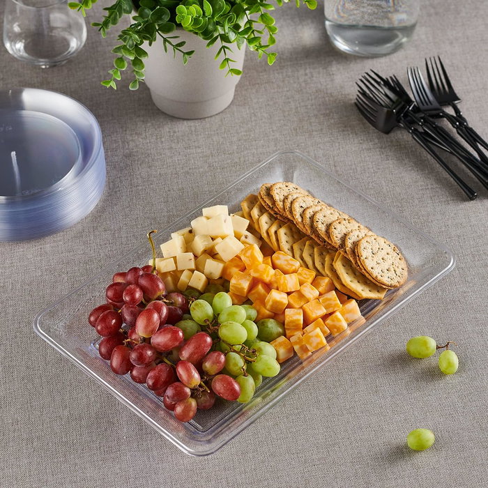 Algon Bandeja de PS (Poliestireno) Rectangular Transparente para Hostelería, 36 x 23 cm (18 Unidades)