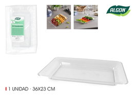 Algon Bandeja de PS (Poliestireno) Rectangular Transparente para Hostelería, 36 x 23 cm (18 Unidades)