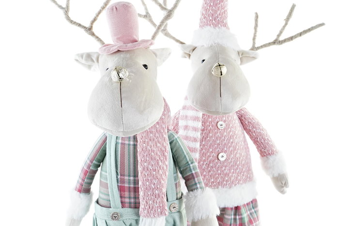 DKD Home Decor Figura Navidad Fantasia Reno Poliester Verde Rosa Blanco 17 x 60 x 20 cm