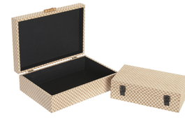 DKD Home Decor Caja Oriental Beige Madera 21 x 9.4 x 30 cm Set de 2