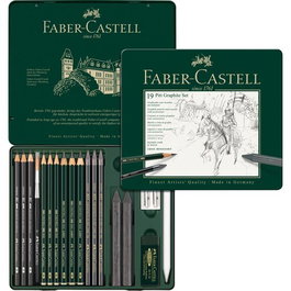 FABER-CASTELL Caja metálica de 19 piezas Pitt Grafito