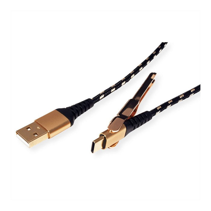 ROLINE 11.02.8920 Cable USB 2.0 USB-A a USB-C de Sincronización y Carga de 1 m, Negro/Oro ROLINE 11.02.8920 Cable USB 2.0 USB-A a USB-C de Sincronización y Carga de 1 m, Negro/Oro