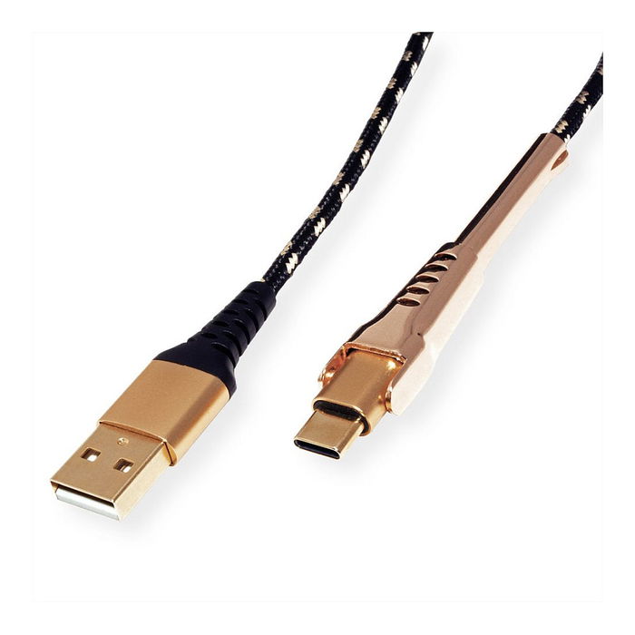 ROLINE 11.02.8920 Cable USB 2.0 USB-A a USB-C de Sincronización y Carga de 1 m, Negro/Oro ROLINE 11.02.8920 Cable USB 2.0 USB-A a USB-C de Sincronización y Carga de 1 m, Negro/Oro