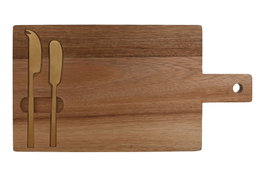 DKD Home Decor Set de 3 Tablas de Cortar de Acacia e Inox para Queso 38x20x1,5 cm