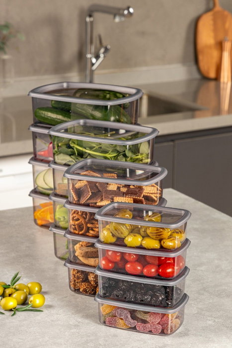 Hermia SYBOX16LIKRSK Cajas de Almacenamiento de Plástico, Set de 16 Piezas, Color Antracita, para Cocina