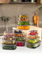 Hermia SYBOX16LIKRSK Cajas de Almacenamiento de Plástico, Set de 16 Piezas, Color Antracita, para Cocina