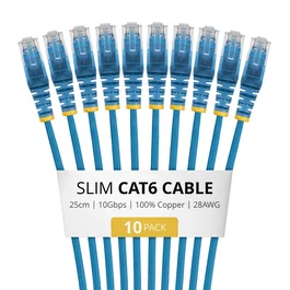 StarTech N6PAT25CMBLS10PK Paquete de 10 Cables Ethernet Cat6 Slim Azul 25cm